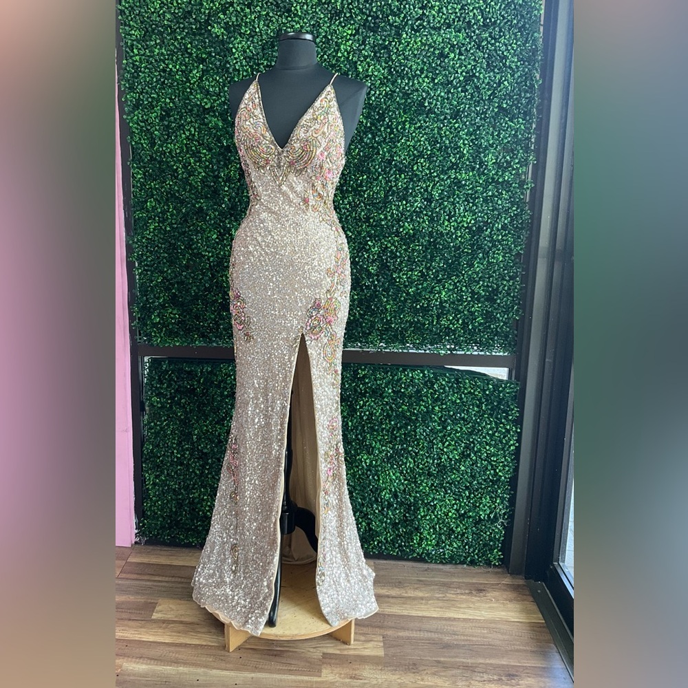 Primavera Couture Gold Sequin Prom Dress